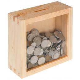 Drewniana skarbonka z szybką
